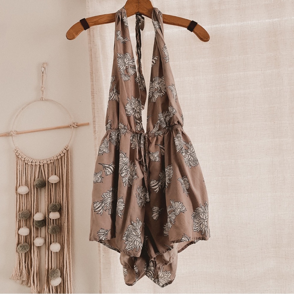 Tobi Floral Halter Jumpsuit in Brown and White